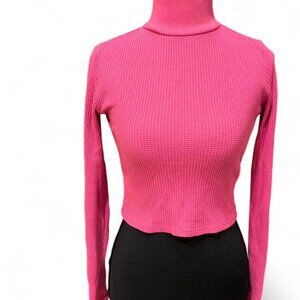 BDG Urban Outfitters Bright Pink Cropped Waffle Knit Turtleneck Size S